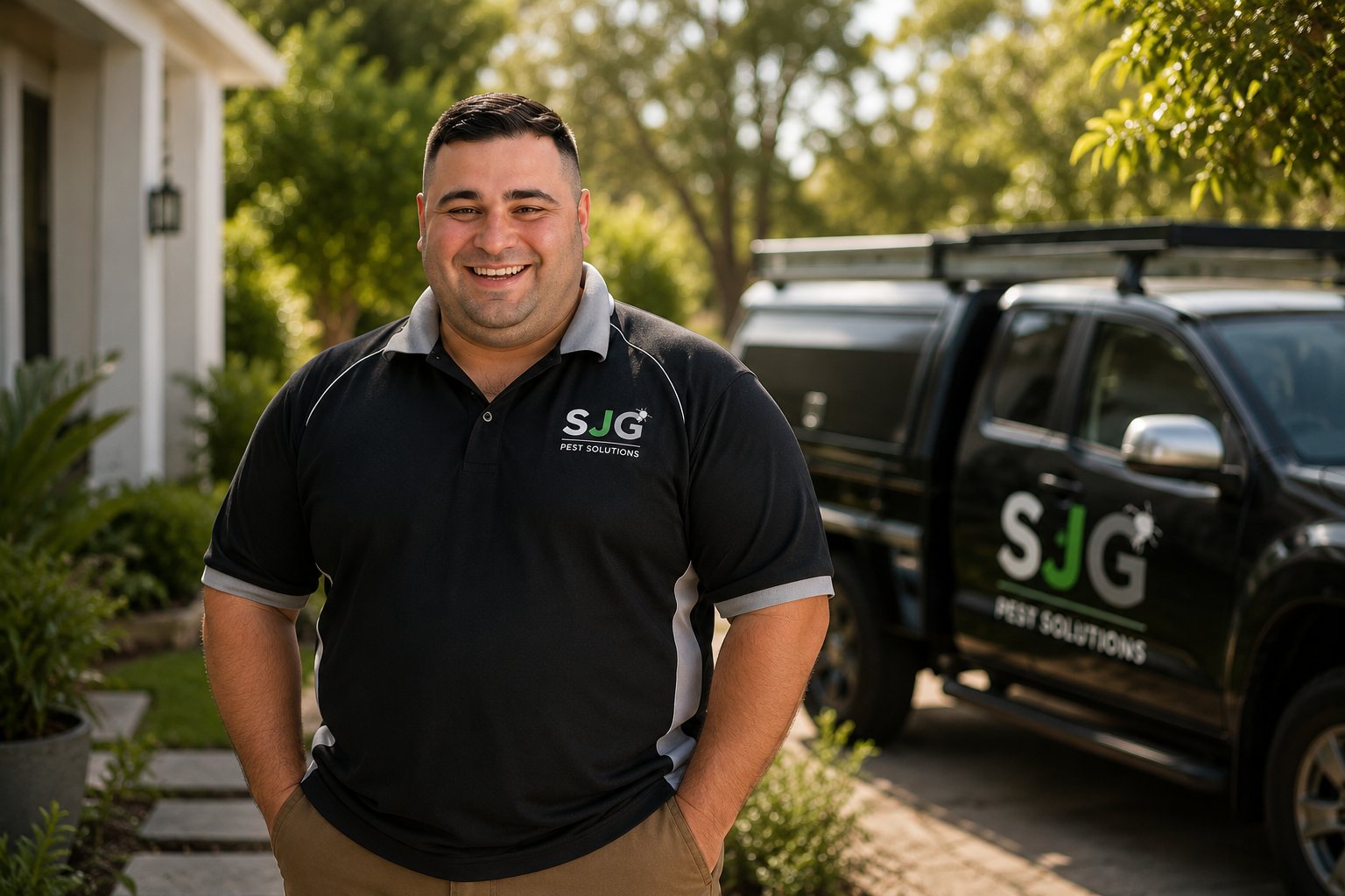 SJG Pest Solutions technician with the branded service ute